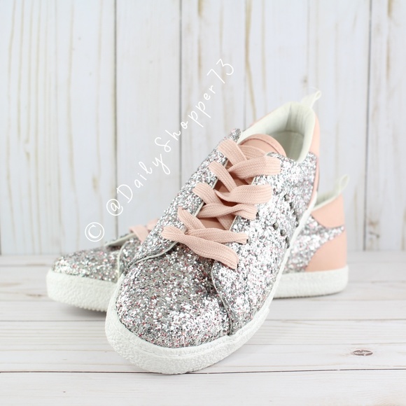 Primark Other - Primark Girls' Super Sparkly Dusty Rose Chunky Glitter Sneakers